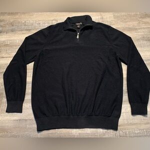 Lachlan British Inspired Mens Black Pullover 1/4 Zip Mock Neck Sweater XL Cotton